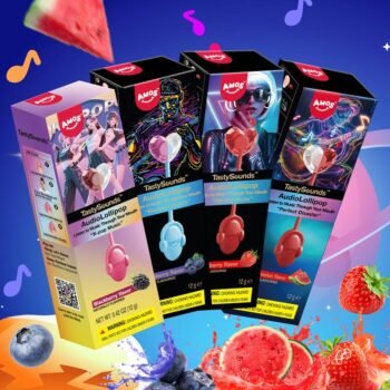 AMOS Music Lollipop Suckers Sugar Free(Strawberry Blueberry Watermelon), Perfect Party Favor Gift Audio Singing Lollipop Individually Wrapped, Novelty Gift Snack.