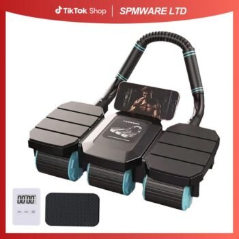 6-Wheels Abdominal Wheel Roller with 8 Elbow Supports and Automatic Rebound, Multi-layered Anti-Slip Design Home Gym Workouts Exercise Machines for Core Strengthening Fitness(Includes Timer and Kneeling Pad)