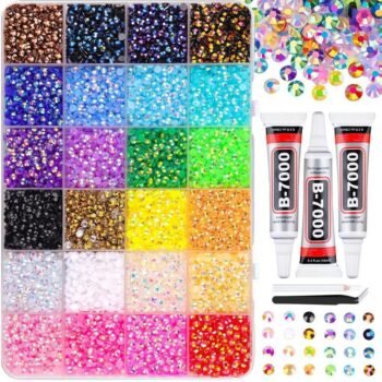 30000Pcs Resin Jelly Rhinestones for Bedazzling, Multicolor 3mm Flatback Gems for Diamond Art, Bedazzler Kit with 3Pcs 10ml B7000 Jewelry Glue for Nail Art Crafting Book Makeup