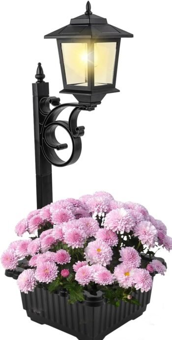 Solar Lamp Post Light with Planter, 2 in 1 Outdoor Flower Pots, Wall Mount or Freestanding Waterproof Solar Post for Lawn, Patio, Front/Back Door