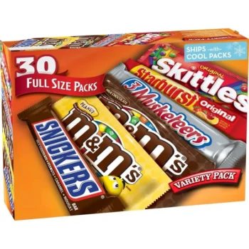 Mars M&M'S, SNICKERS, 3 MUSKETEERS, SKITTLES & STARBURST Variety Pack Full Size Bulk Candy Assortment, 56.11 oz, 30 Count Snack Chocolate