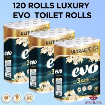 120x Luxury Evo Toilet Rolls 3ply, Ultra Advantage Pack, Degradable and Recyclable Wipes Set Pack Disposable,120 Sheets, Unscented