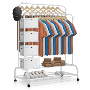 BURRO DE ROPA CON ESTANTES Y RUEDAS