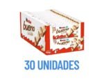 Paquetes de barras de chocolate Kinder Bueno con leche y crema de avellana. 2 barritas envueltas individualmente por paquete. 30 unidades en total. Ideal para regalos, San Valentín o para niños.