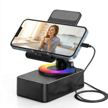 Enceinte Bluetooth Portable Sans Fil avec Lumière LED, Support Téléphone Intégré, Haut-Parleur pour Maison, Bureau et Voyage
